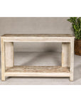 Mughal Style Whitewash Console Table with Carved Apron and Lower Shelf