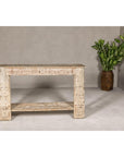 Mughal Style Whitewash Console Table with Carved Apron and Lower Shelf