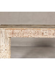 Mughal Style Whitewash Console Table with Carved Apron and Lower Shelf