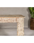 Mughal Style Whitewash Console Table with Carved Apron and Lower Shelf