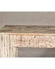 Mughal Style Whitewash Console Table with Carved Apron and Lower Shelf