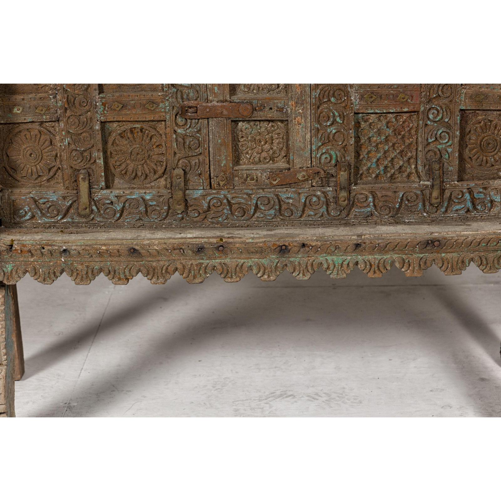 Antique Damachiya Wedding Cabinet on Legs with Carved Décor