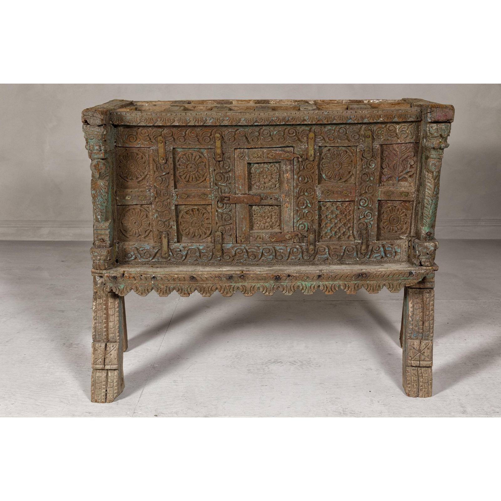 Antique Damachiya Wedding Cabinet on Legs with Carved Décor