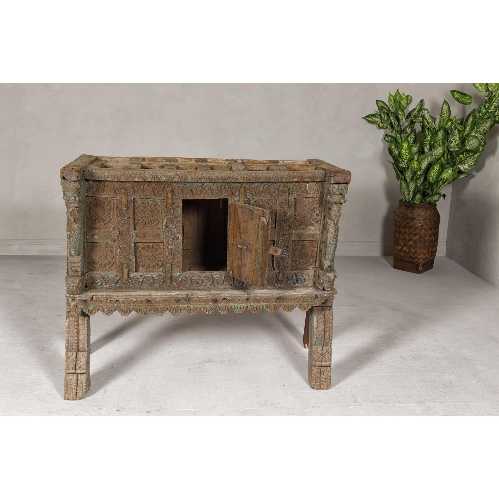 Antique Damachiya Wedding Cabinet on Legs with Carved Décor