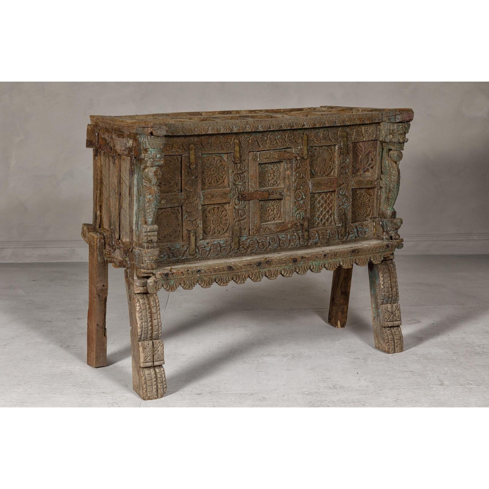 Antique Damachiya Wedding Cabinet on Legs with Carved Décor