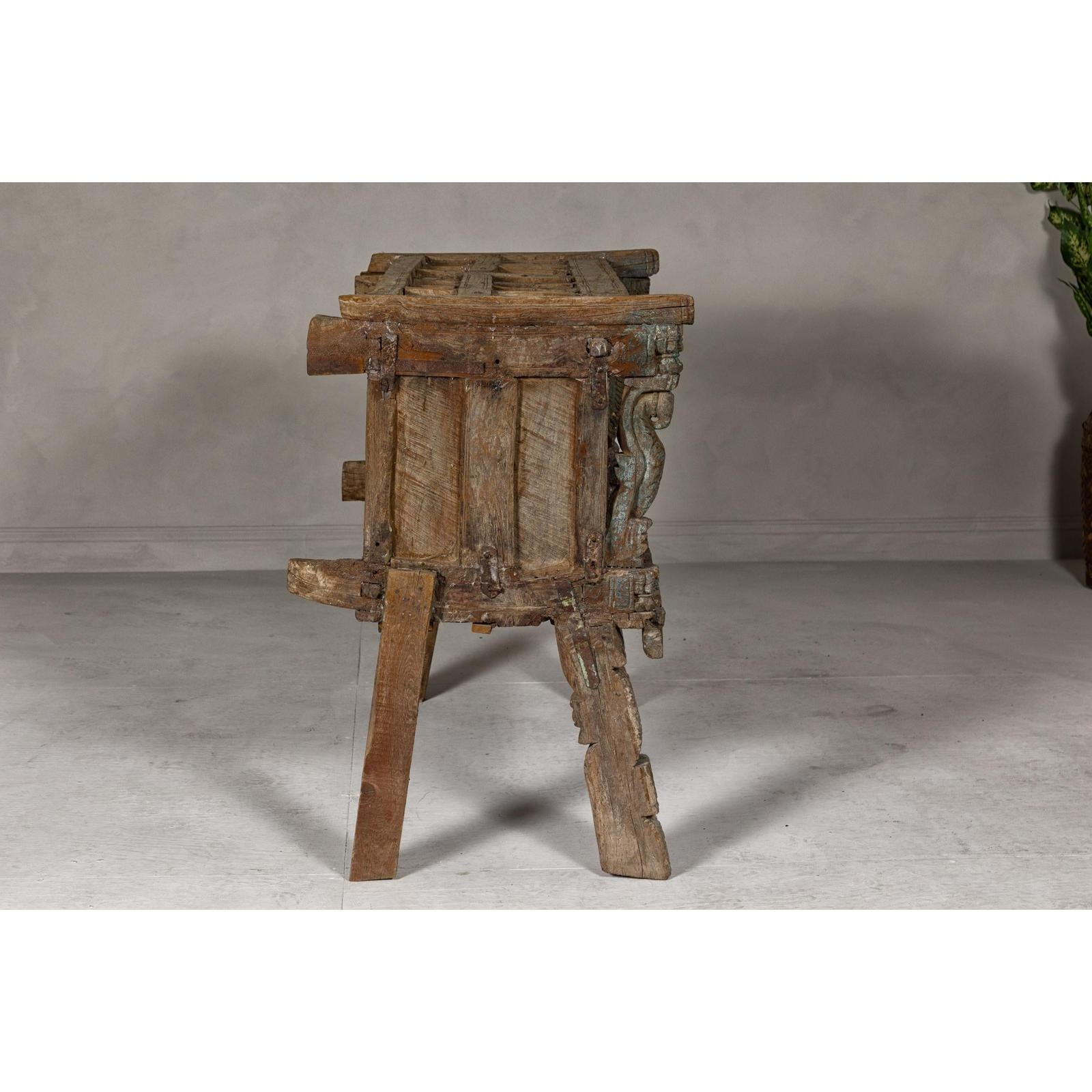 Antique Damachiya Wedding Cabinet on Legs with Carved Décor