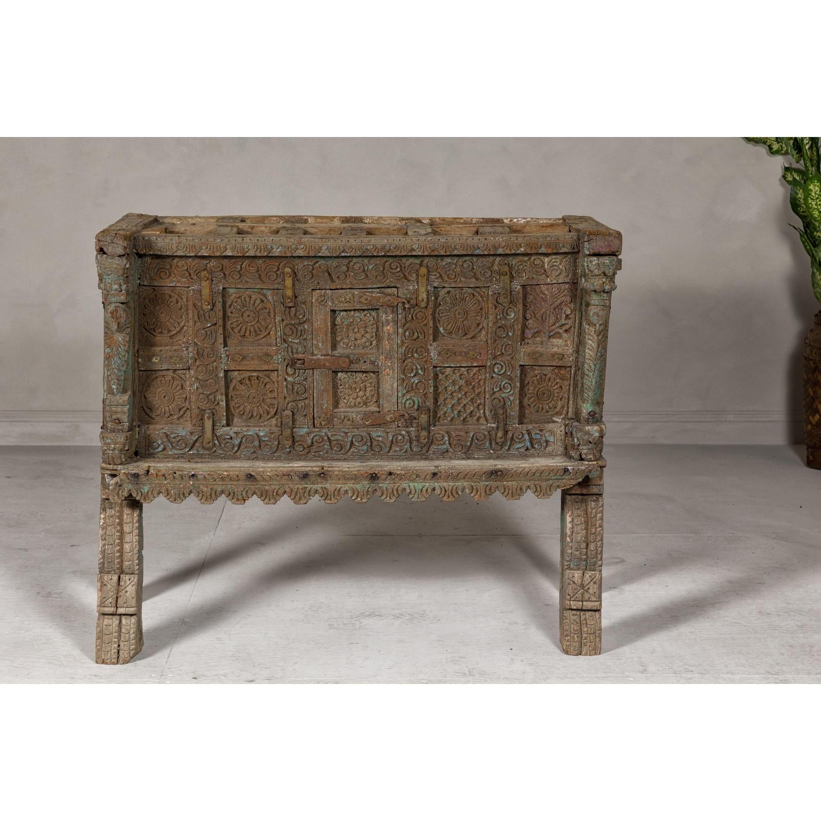 Antique Damachiya Wedding Cabinet on Legs with Carved Décor