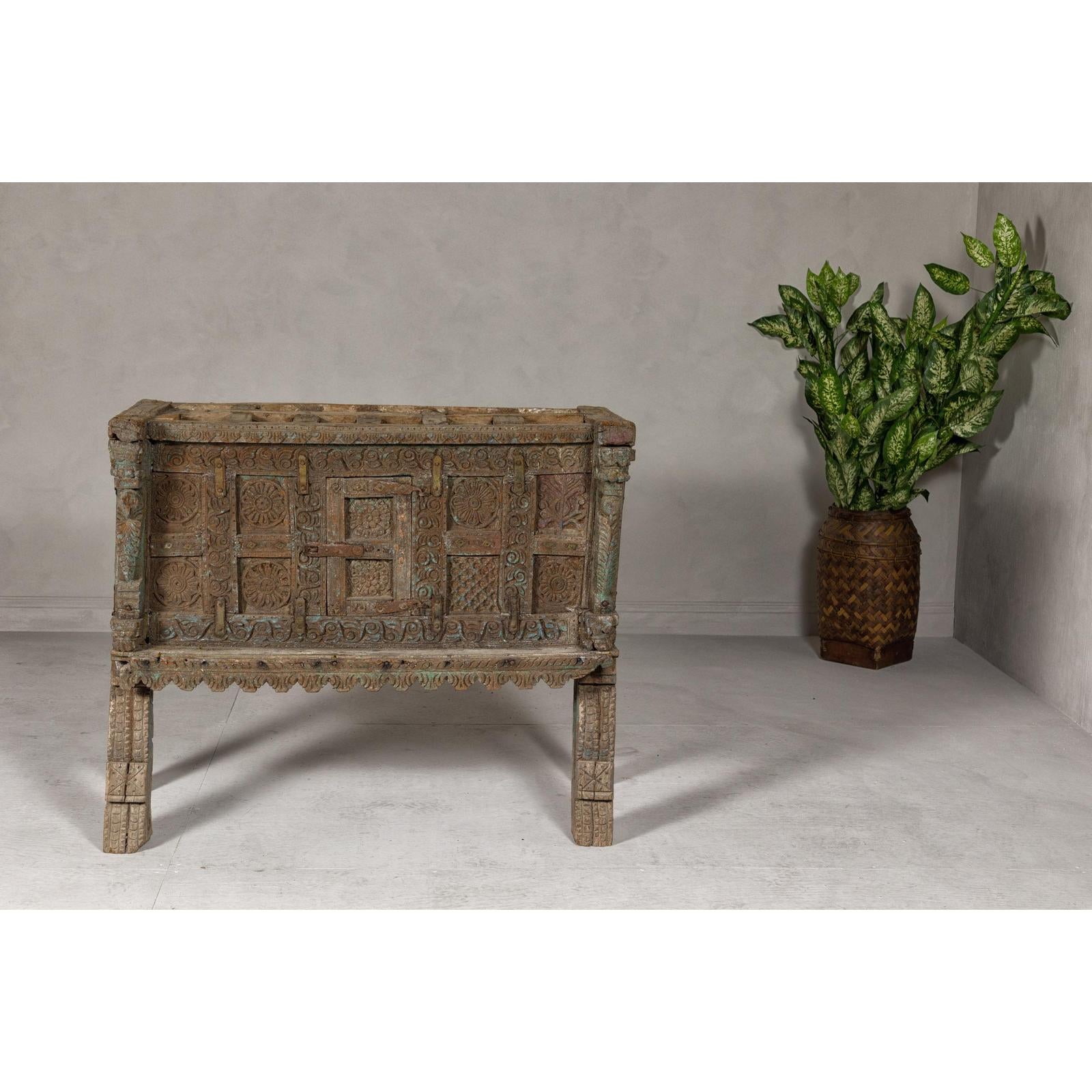 Antique Damachiya Wedding Cabinet on Legs with Carved Décor