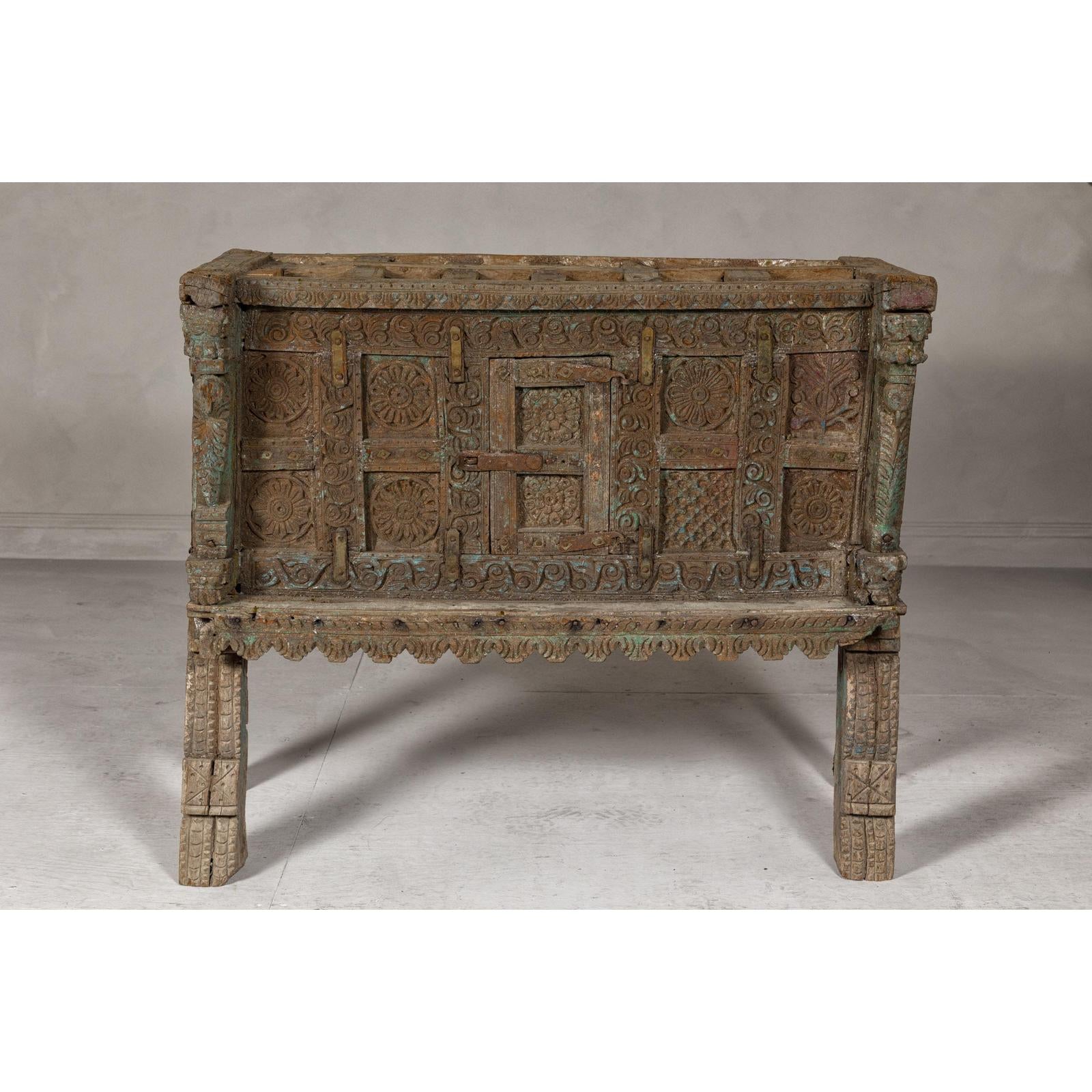 Antique Damachiya Wedding Cabinet on Legs with Carved Décor