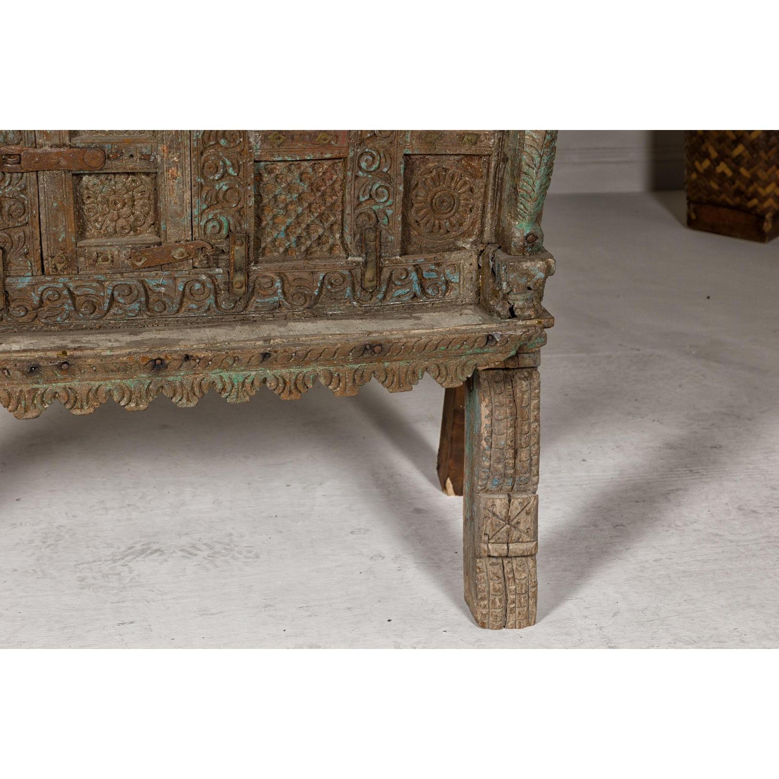 Antique Damachiya Wedding Cabinet on Legs with Carved Décor