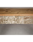 Mughal Style Whitewash Console Table with Foliage Carved Apron and Legs