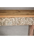 Mughal Style Whitewash Console Table with Foliage Carved Apron and Legs