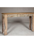 Mughal Style Whitewash Console Table with Foliage Carved Apron and Legs