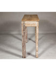 Mughal Style Whitewash Console Table with Foliage Carved Apron and Legs