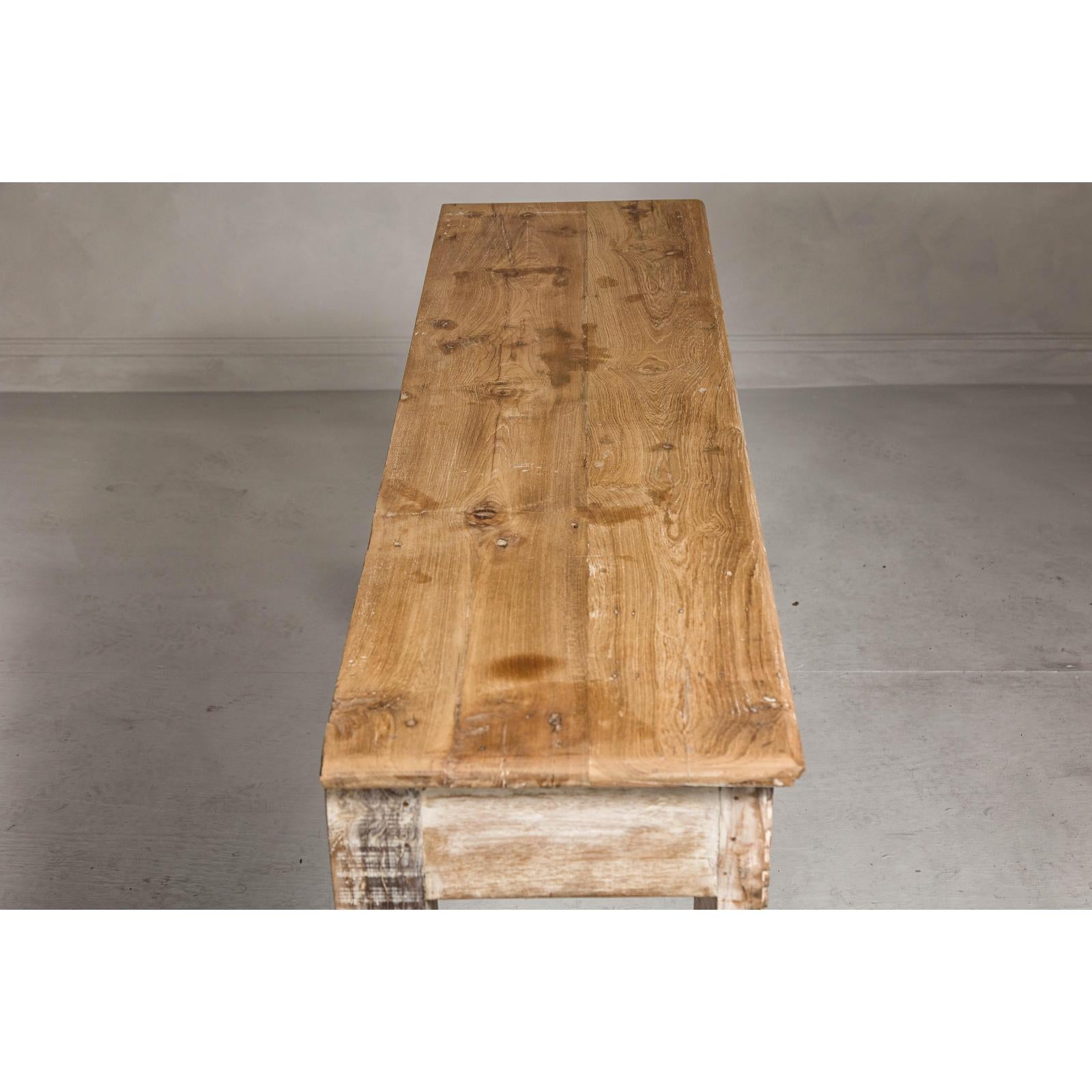 Mughal Style Whitewash Console Table with Foliage Carved Apron and Legs