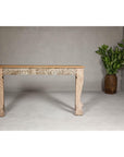 Mughal Style Whitewash Console Table with Foliage Carved Apron and Legs