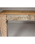 Mughal Style Whitewash Console Table with Foliage Carved Apron and Legs