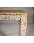 Mughal Style Whitewash Console Table with Foliage Carved Apron and Legs