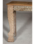 Mughal Style Whitewash Console Table with Foliage Carved Apron and Legs