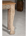 Mughal Style Whitewash Console Table with Foliage Carved Apron and Legs
