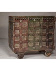 Indian Antique Carved Wooden Damachiya Dowry Cabinet on Wheels with Polychromy