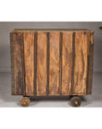 Indian Antique Carved Wooden Damachiya Dowry Cabinet on Wheels with Polychromy