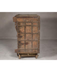 Indian Antique Carved Wooden Damachiya Dowry Cabinet on Wheels with Polychromy