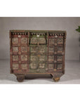 Indian Antique Carved Wooden Damachiya Dowry Cabinet on Wheels with Polychromy