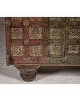 Indian Antique Carved Wooden Damachiya Dowry Cabinet on Wheels with Polychromy