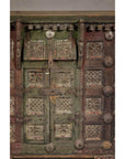 Indian Antique Carved Wooden Damachiya Dowry Cabinet on Wheels with Polychromy