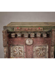 Indian Antique Carved Wooden Damachiya Dowry Cabinet on Wheels with Polychromy