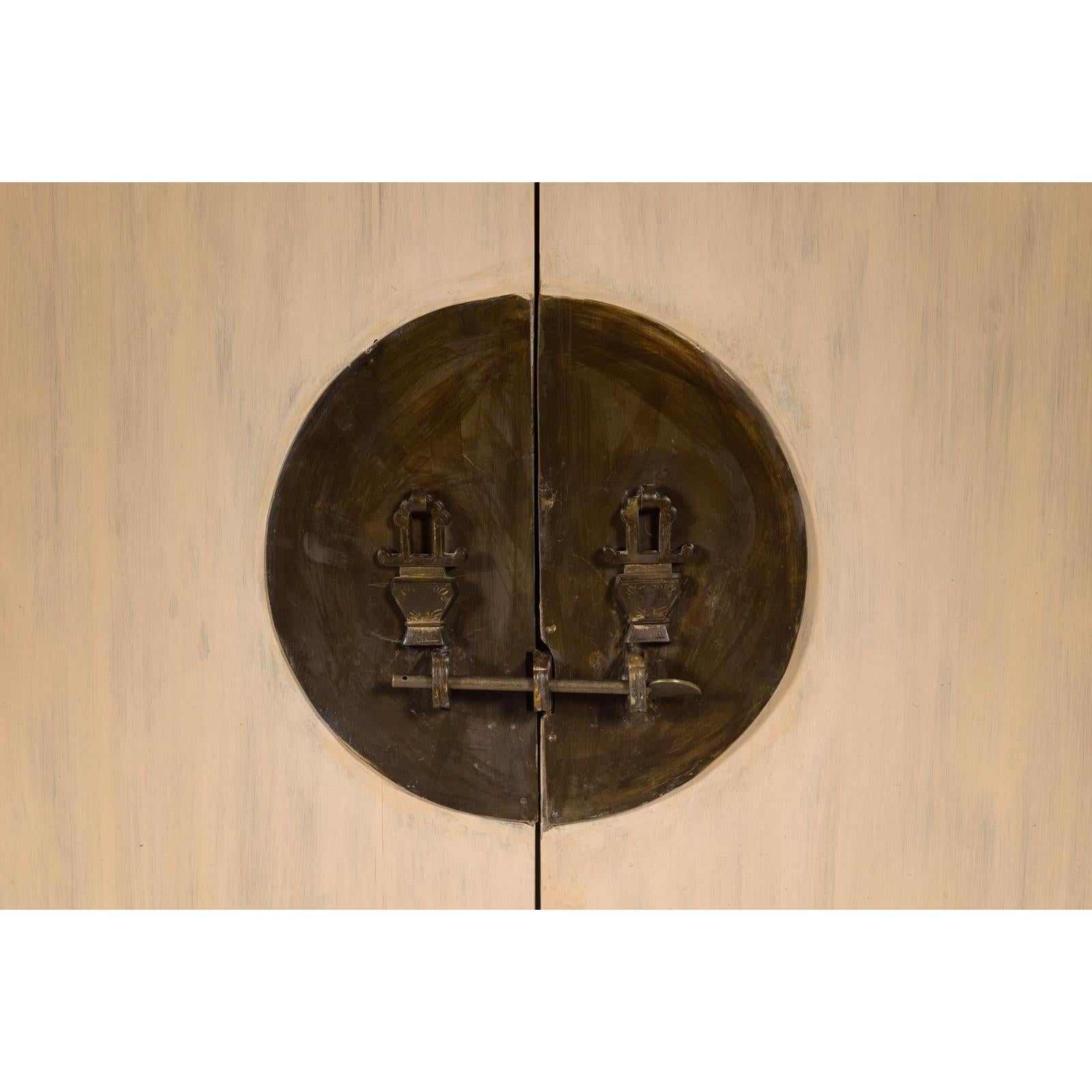 Large Cream Painted Cabinet with Brass Medallion Hardware