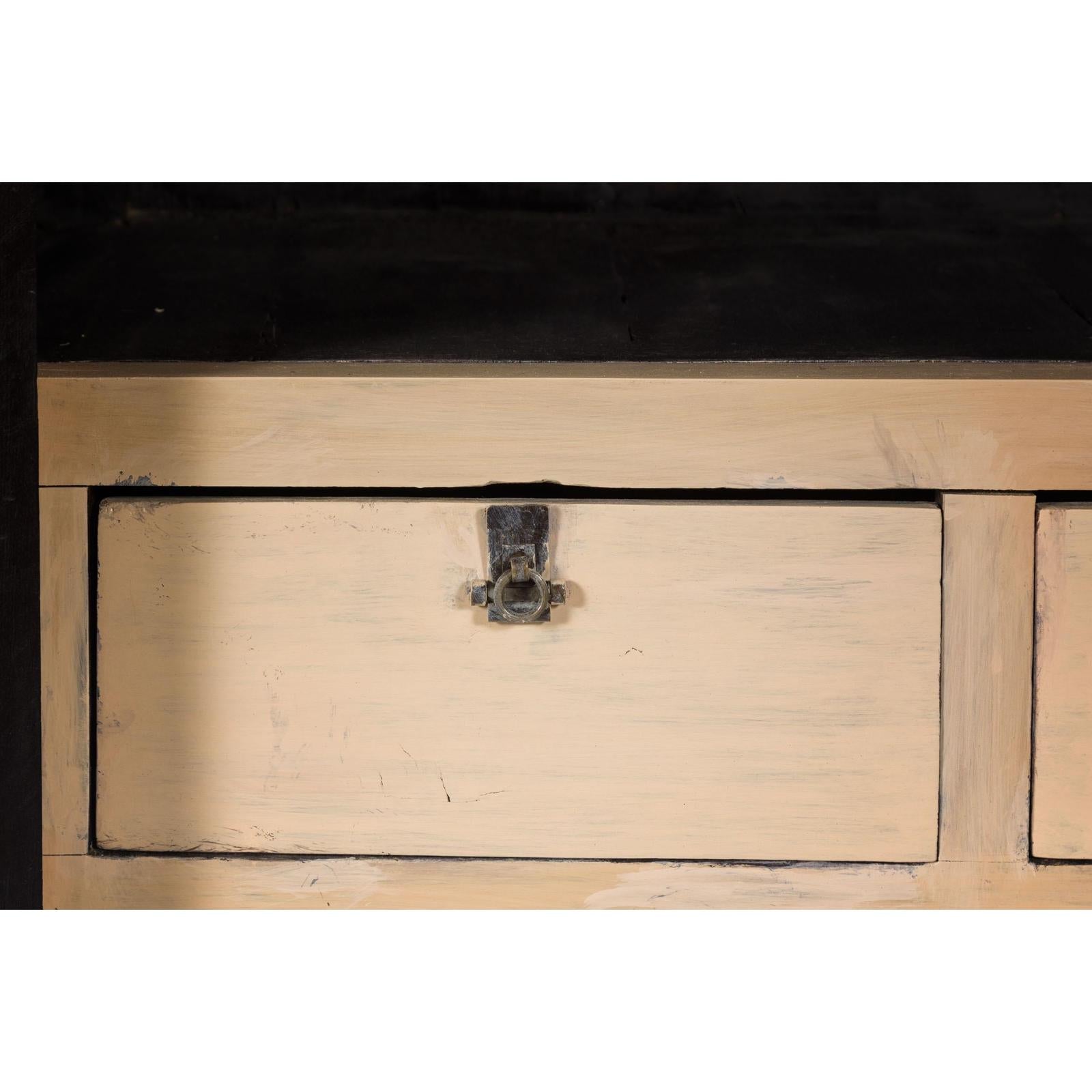 Large Cream Painted Cabinet with Brass Medallion Hardware