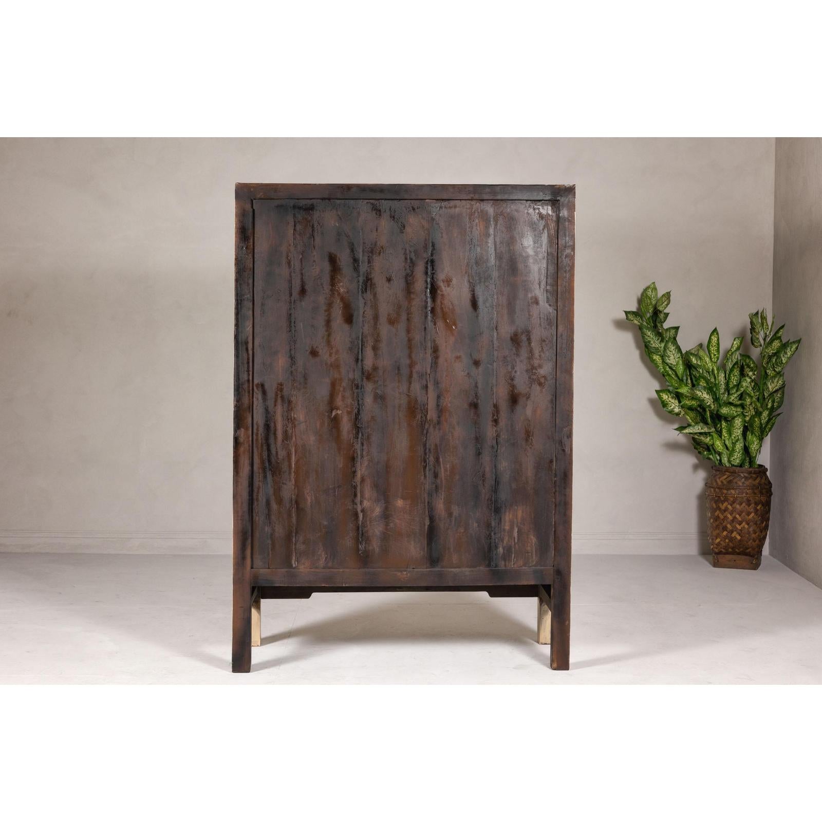 Large Cream Painted Cabinet with Brass Medallion Hardware