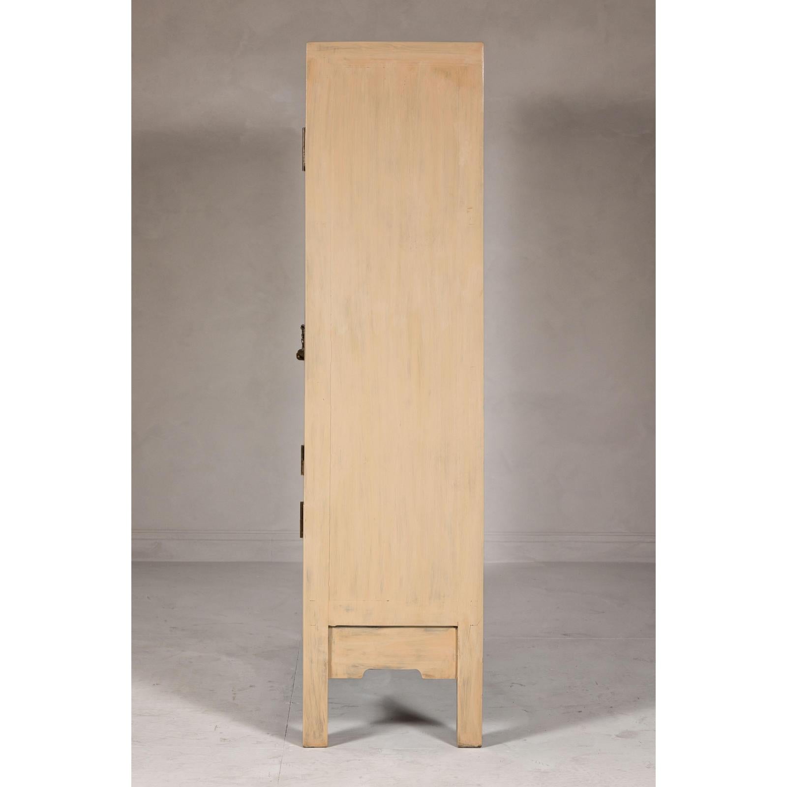 Large Cream Painted Cabinet with Brass Medallion Hardware