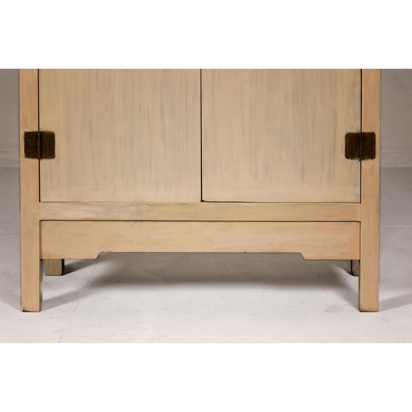 Large Cream Painted Cabinet with Brass Medallion Hardware