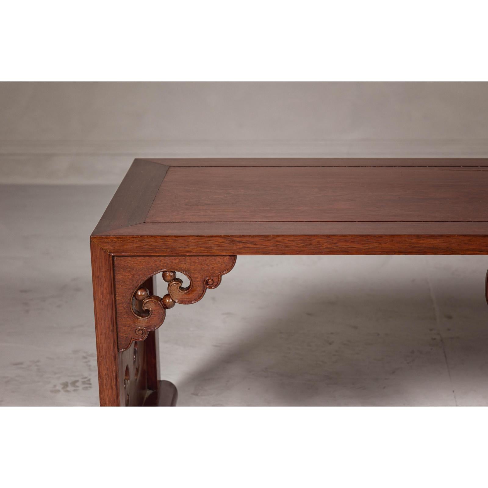 Rectangular Brown Table with Openwork Cloud Motifs