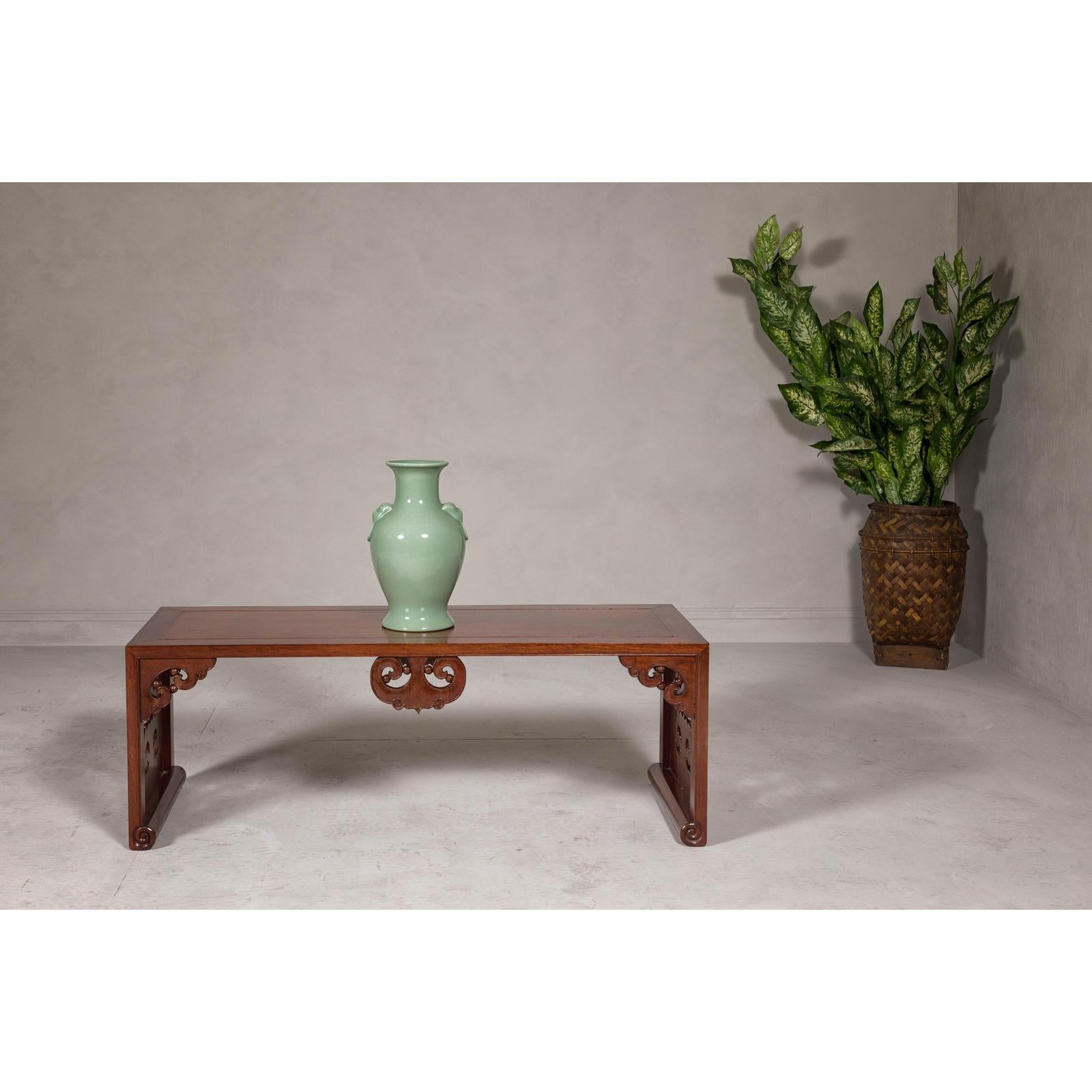 Rectangular Brown Table with Openwork Cloud Motifs