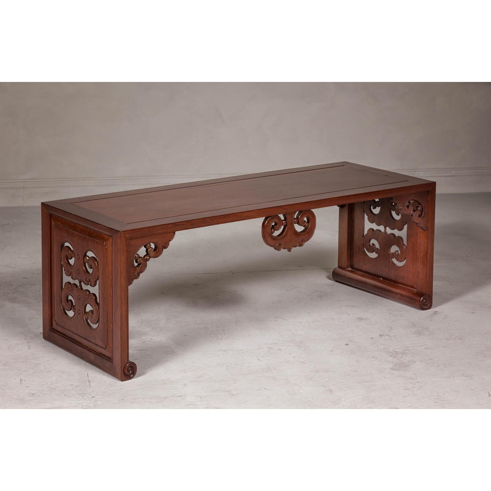 Rectangular Brown Table with Openwork Cloud Motifs