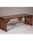 Rectangular Brown Table with Openwork Cloud Motifs