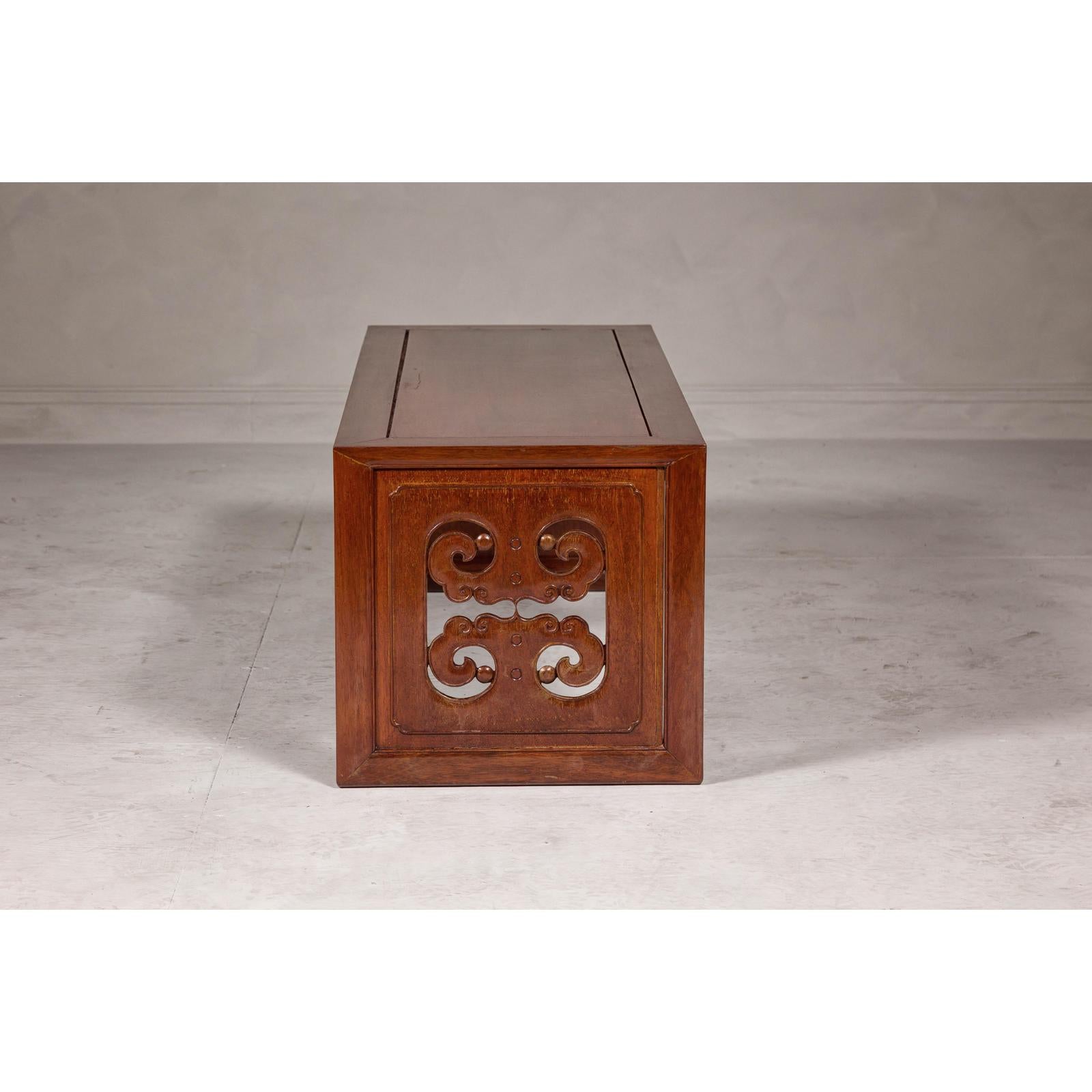 Rectangular Brown Table with Openwork Cloud Motifs