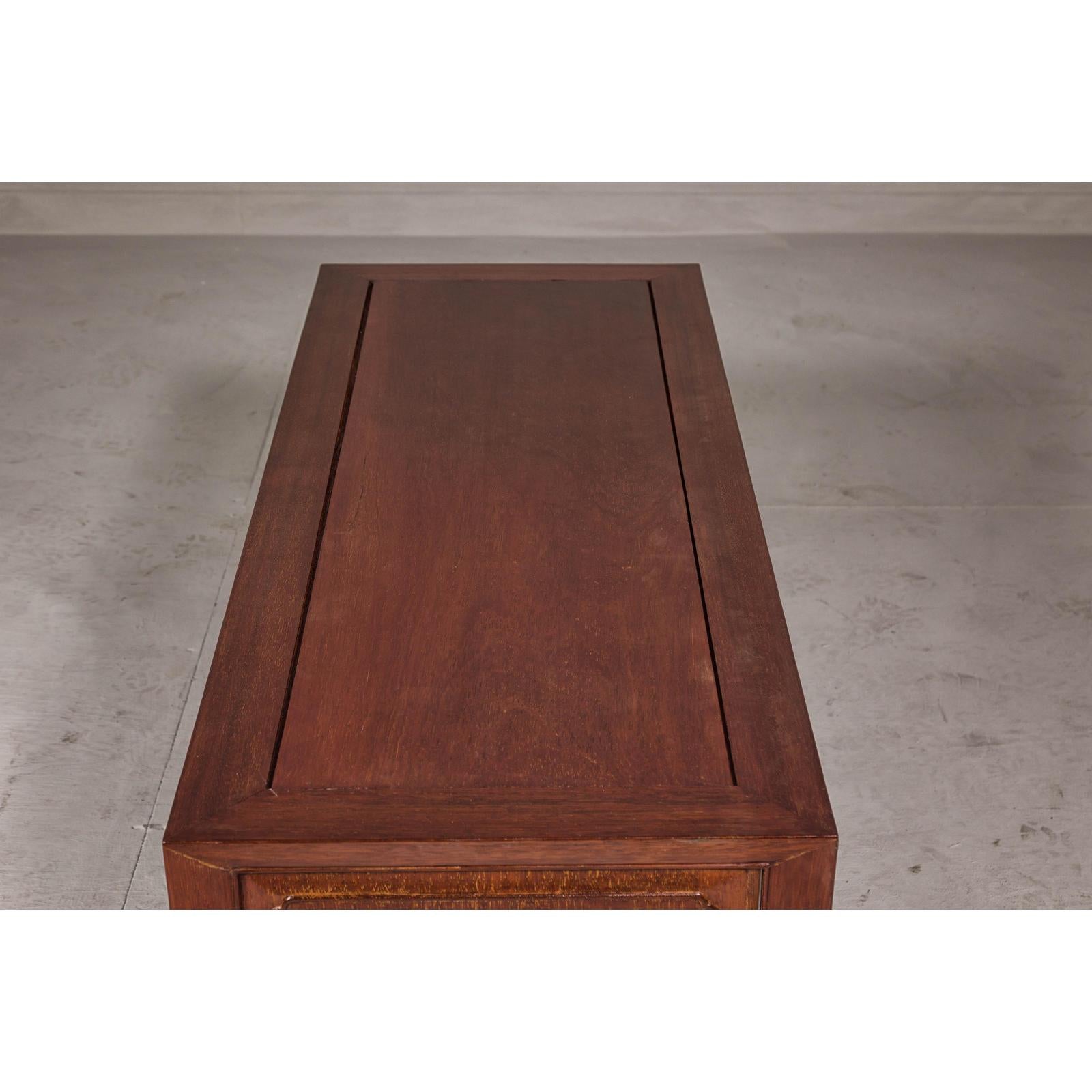 Rectangular Brown Table with Openwork Cloud Motifs