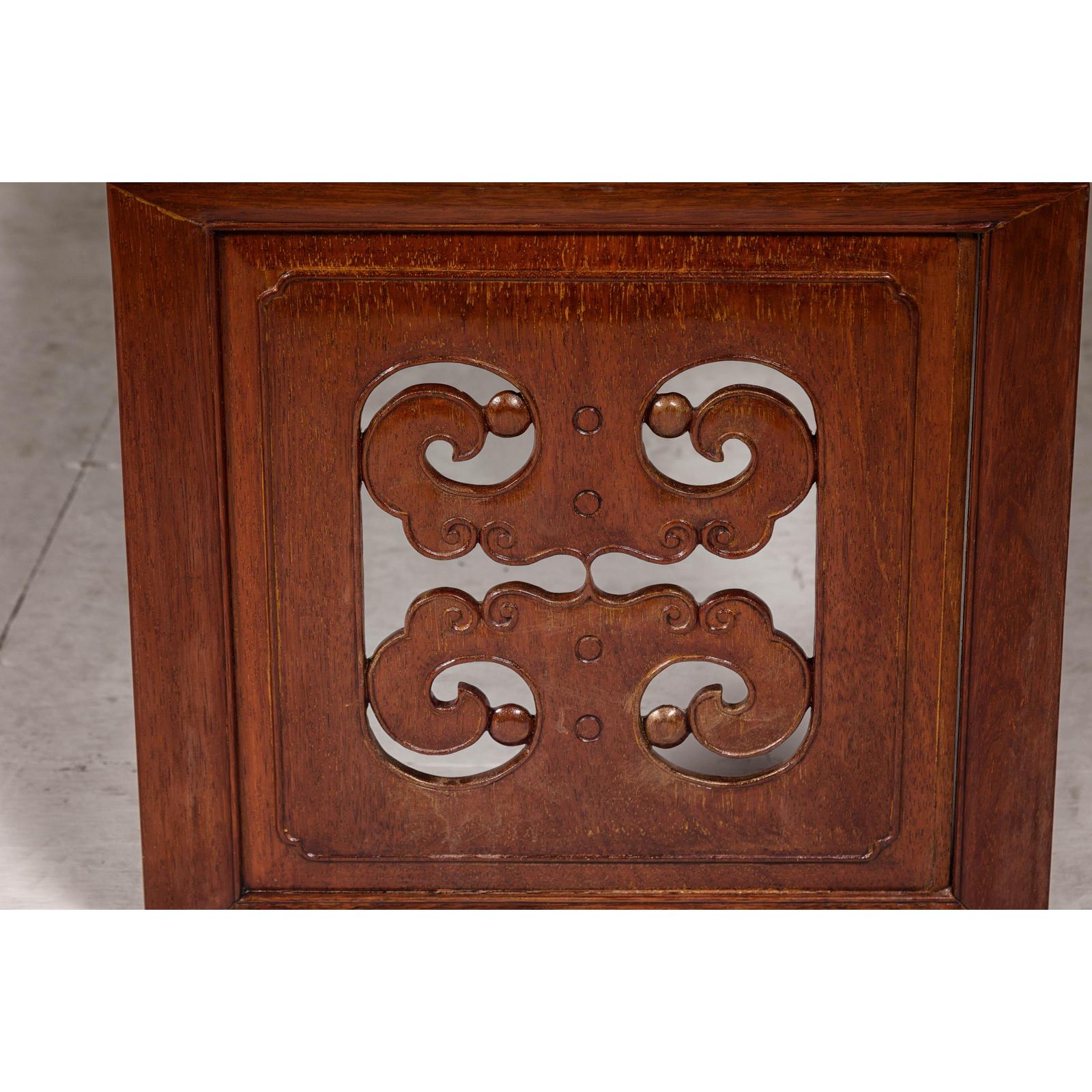 Rectangular Brown Table with Openwork Cloud Motifs