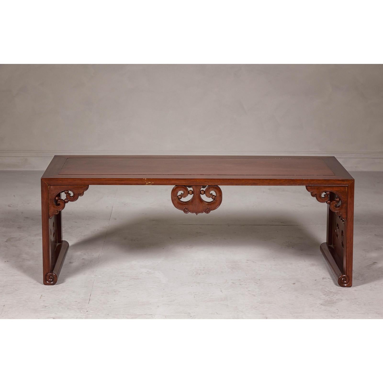 Rectangular Brown Table with Openwork Cloud Motifs