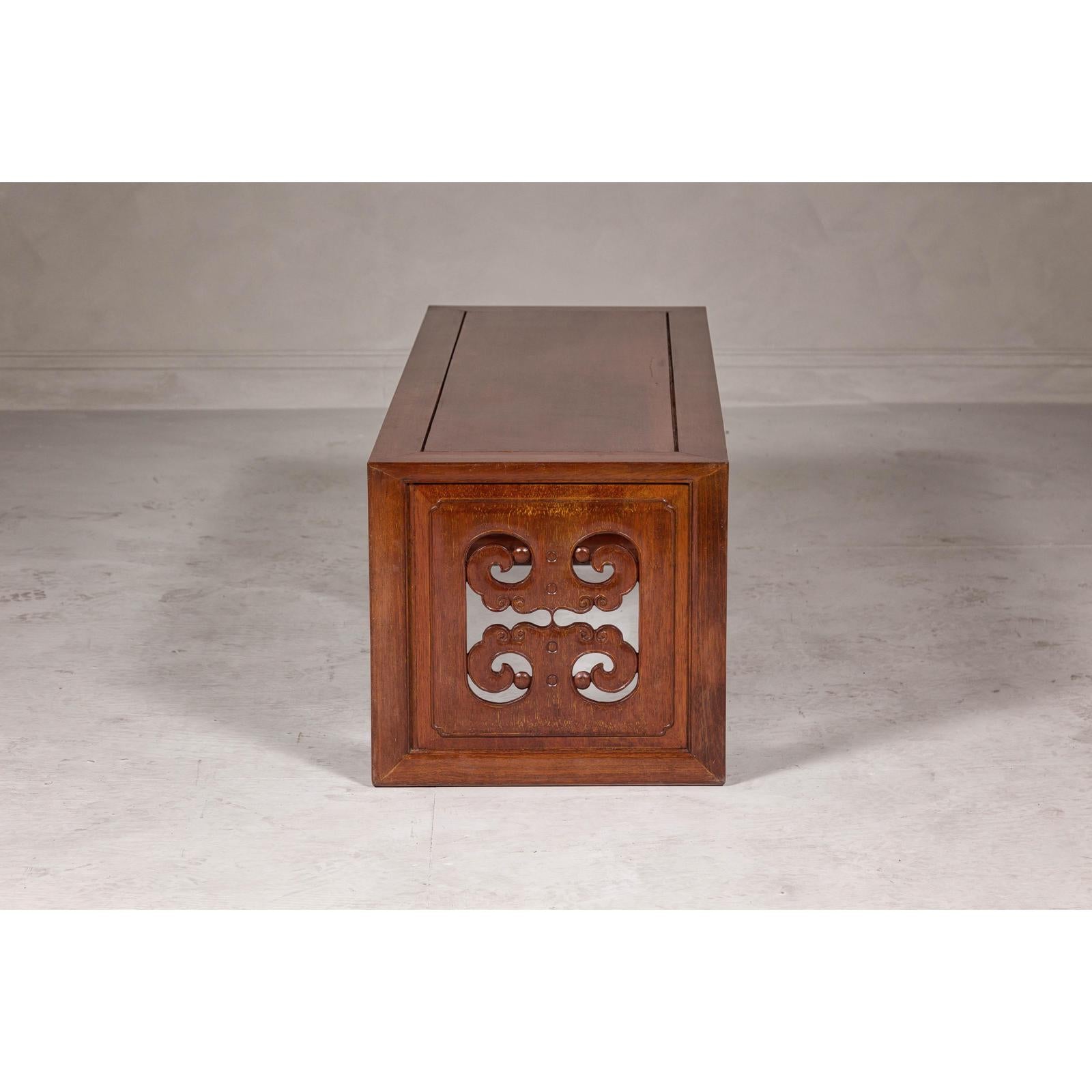 Rectangular Brown Table with Openwork Cloud Motifs