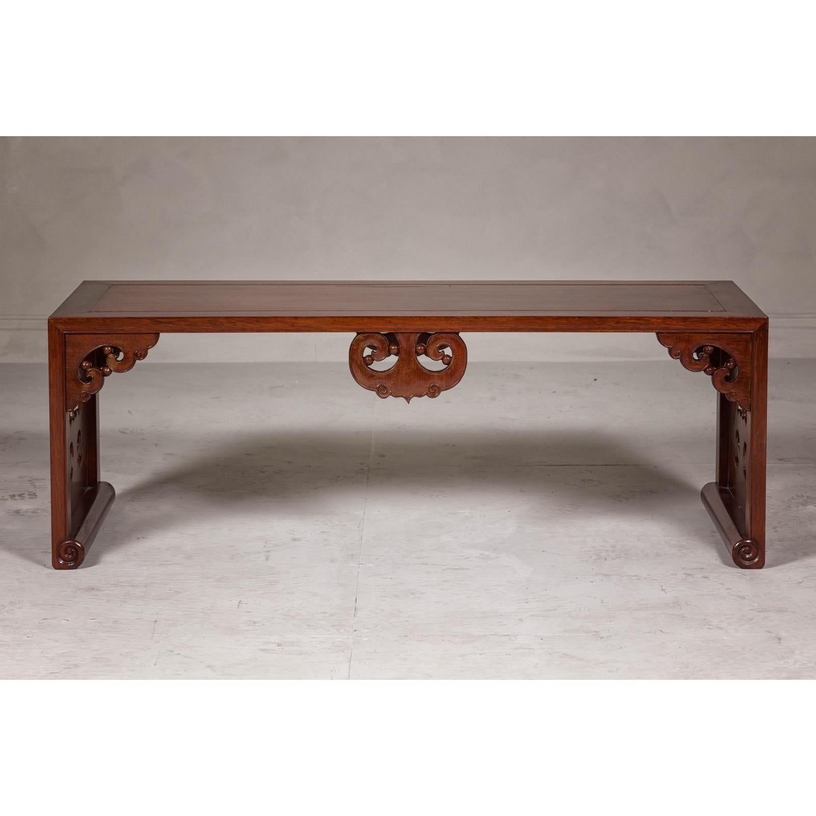 Rectangular Brown Table with Openwork Cloud Motifs