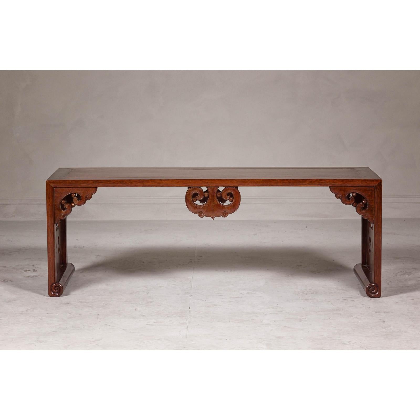 Rectangular Brown Table with Openwork Cloud Motifs