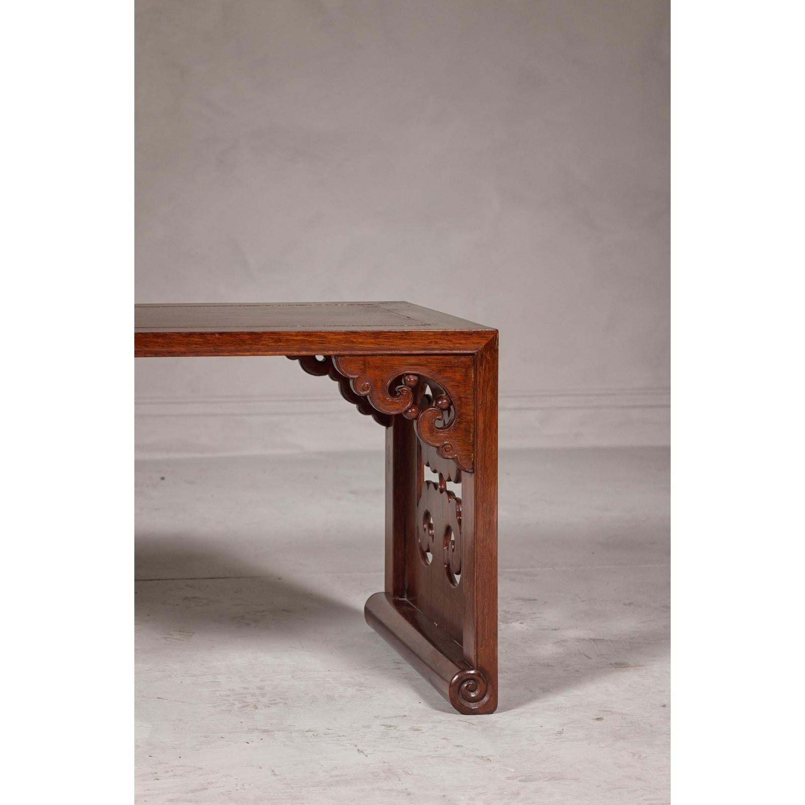 Rectangular Brown Table with Openwork Cloud Motifs