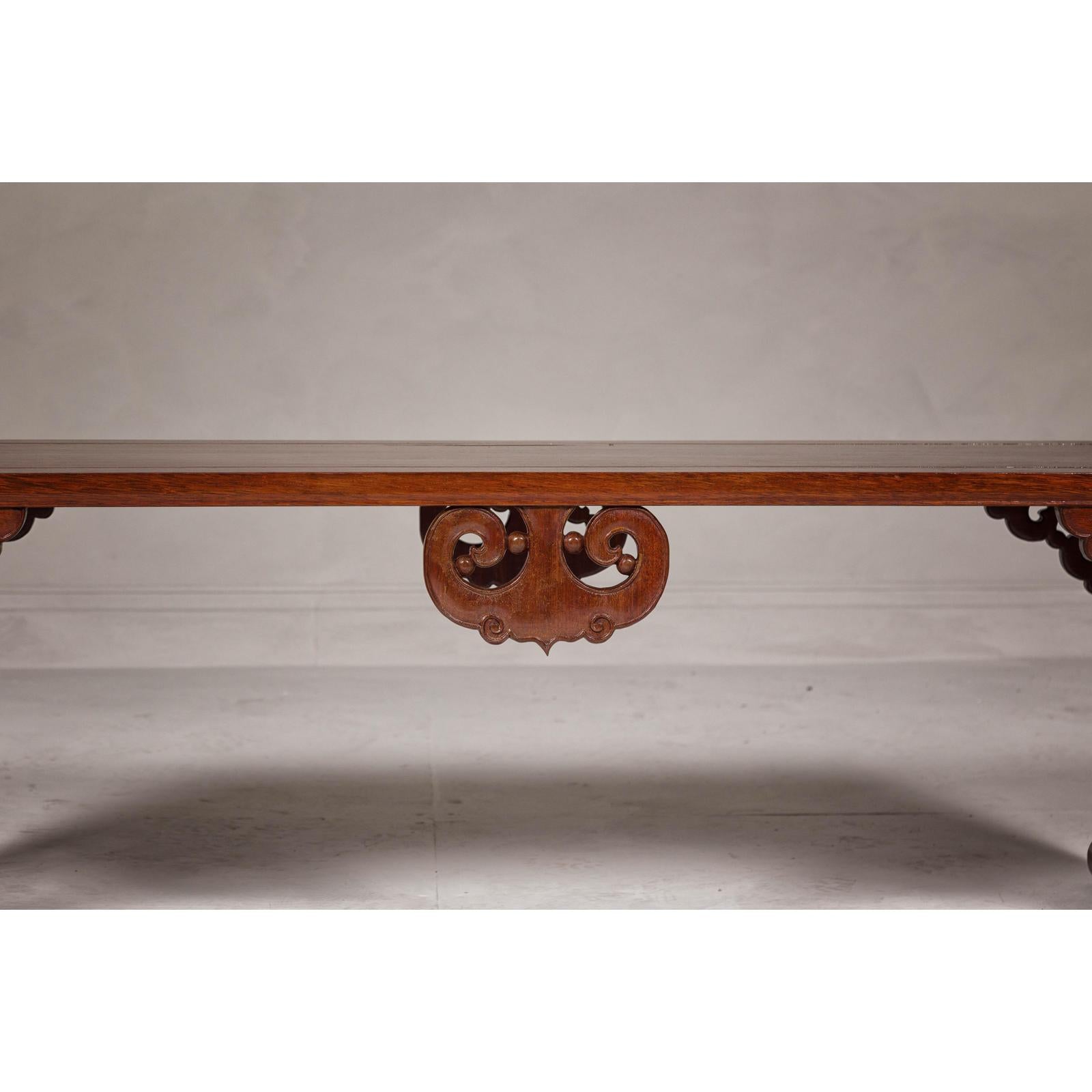 Rectangular Brown Table with Openwork Cloud Motifs