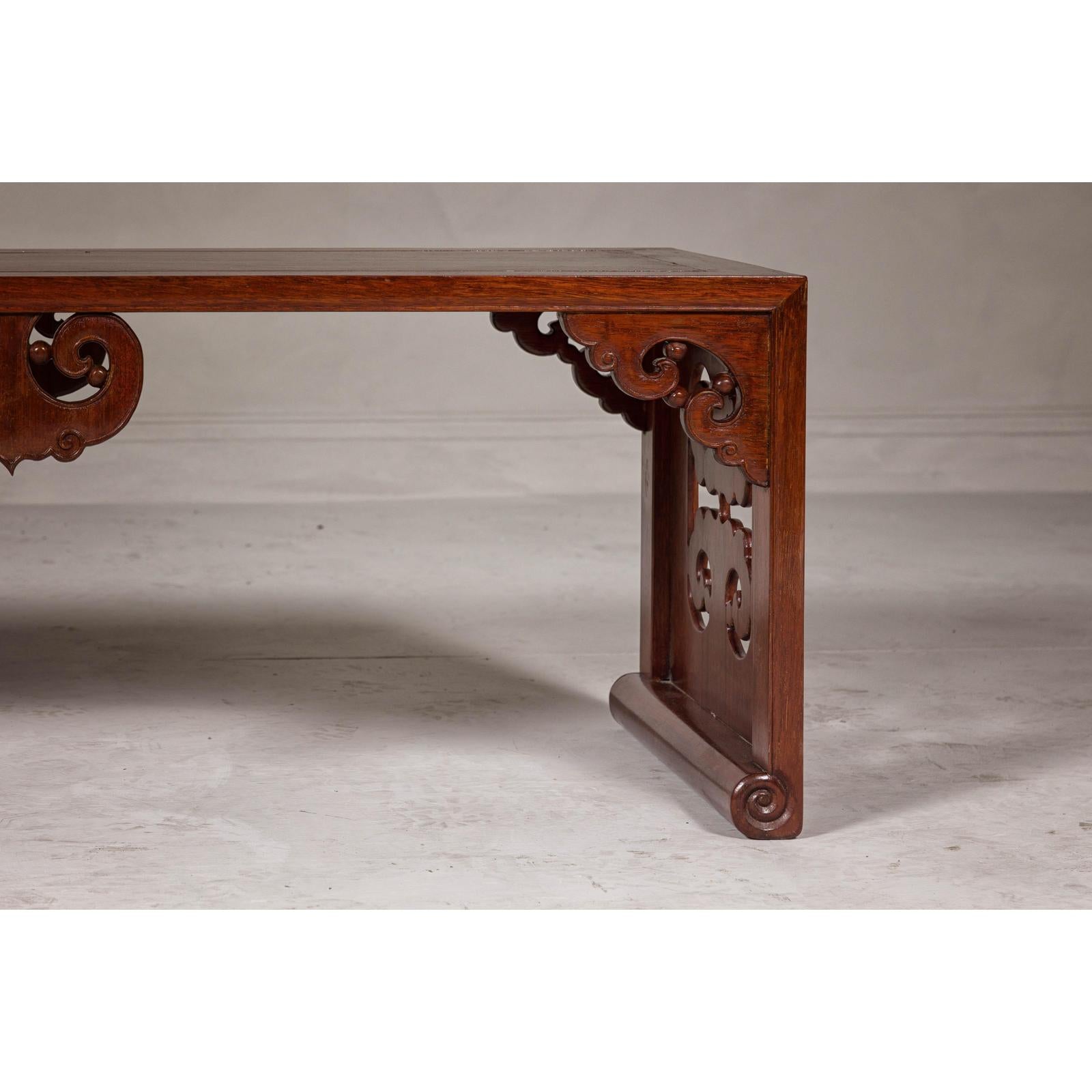 Rectangular Brown Table with Openwork Cloud Motifs